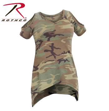 Womens Camo Cold Shoulder Top