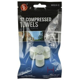 12 pc Bag- Compressed Disposable Towels :100% Rayon, Expanded Size : 8-1/2" to 9-1/2"